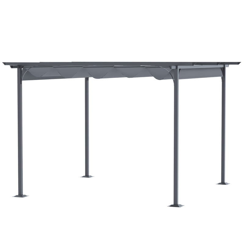 Outsunny 3.5M X 3.5M Metal Pergola Gazebo Awning Retractable Canopy Outdoor Garden Sun Shade Shelter Marquee Party BBQ, Grey