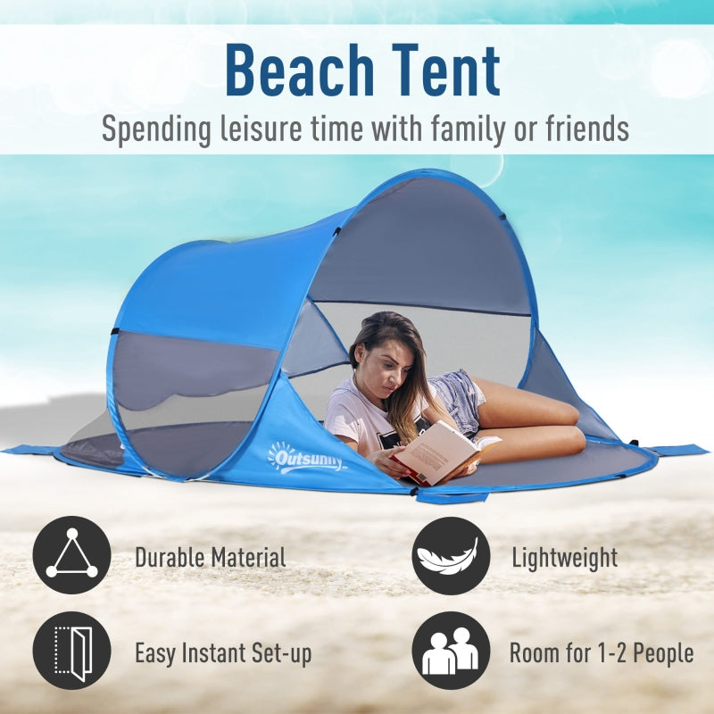 Outsunny 1-2 Person Pop up Tent Beach Tent Hiking UV 30+ Protection Patio Sun Shelter Portable Automatic - Blue