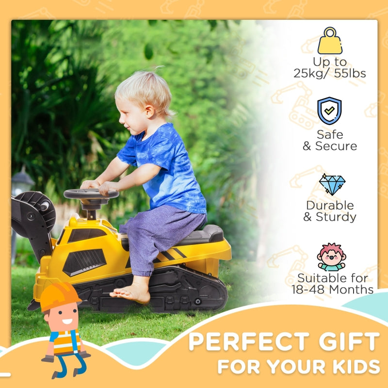 HOMCOM Ride on Tractor, 3 in 1 Ride on Excavator, Bulldozer, Road Roller, Pretend Play Construction No Power Truck with Music, for 18-48 Months - Yellow