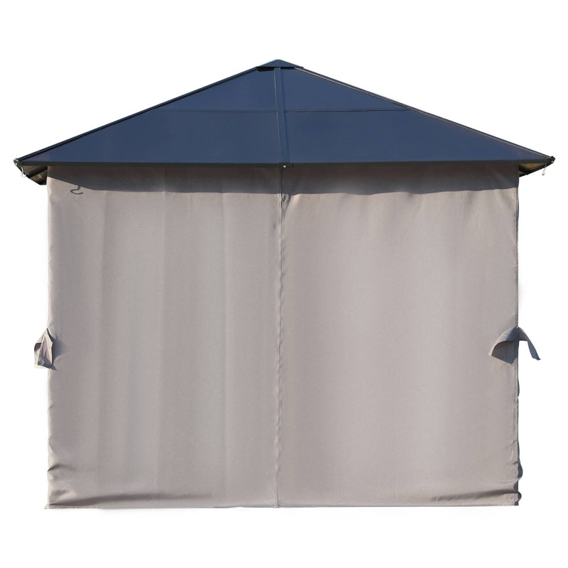 Outsunny 3 x 3(m) Hardtop Gazebo Canopy with Polycarbonate Roof, Steel & Aluminium Frame, Garden Pavilion with Mosquito Netting and Curtains, Black