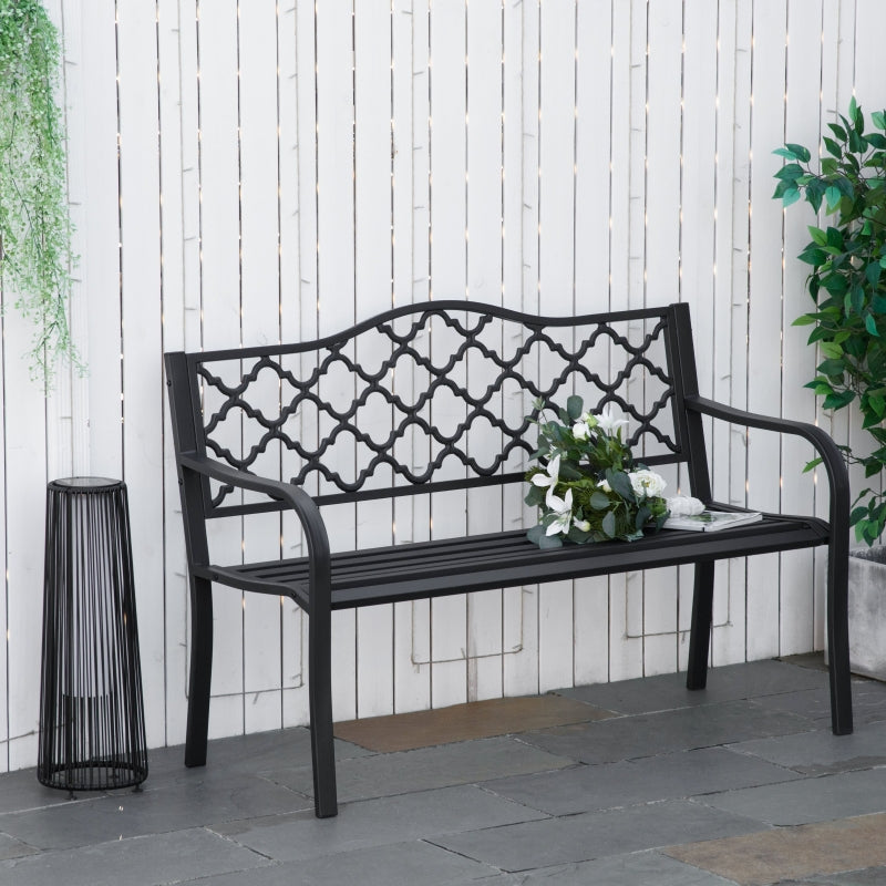 Outsunny 2-Seater Outdoor Garden Bench Cast Iron Antique Park Loveseat Chair with Armrest for Yard, Lawn, Porch, Patio, Steel