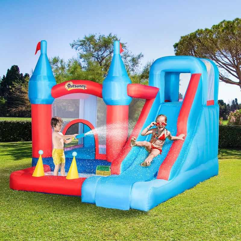 Outsunny 5 in 1 Kids Bounce Castle Large Inflatable House Trampoline Slide Water Pool Climbing Wall with 450W Inflator Carrybag for Kids Age 3-8