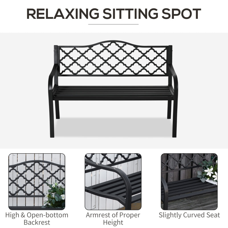 Outsunny 2-Seater Outdoor Garden Bench Cast Iron Antique Park Loveseat Chair with Armrest for Yard, Lawn, Porch, Patio, Steel