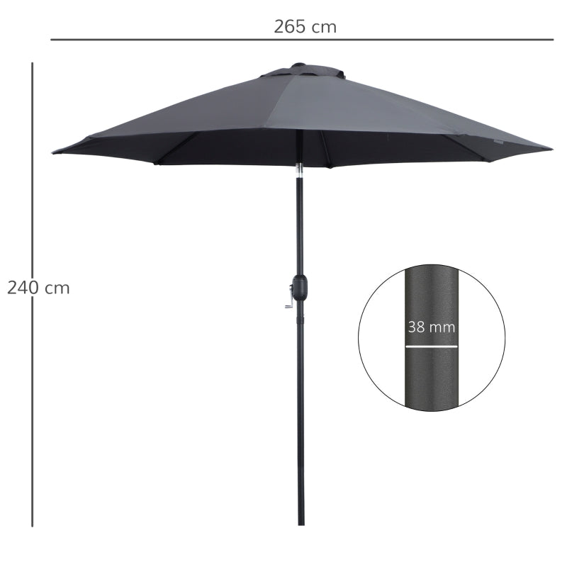 Outsunny 2.7M Garden Parasol, Patio Sun Umbrella, Tilt Shade Shelter Canopy, Aluminium Frame, Charcoal Grey