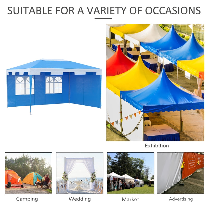 Outsunny 3 x 4 m Party Gazebo Marquee Garden Canopy Outdoor BBQ Tent Camping Patio Awning with 2 Sidewalls, Blue