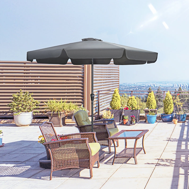 Outsunny 2.7m Patio Parasol Garden Umbrellas Outdoor Sun Shade Table Umbrella with Tilt, Crank, 8 Ribs, Ruffles, Black