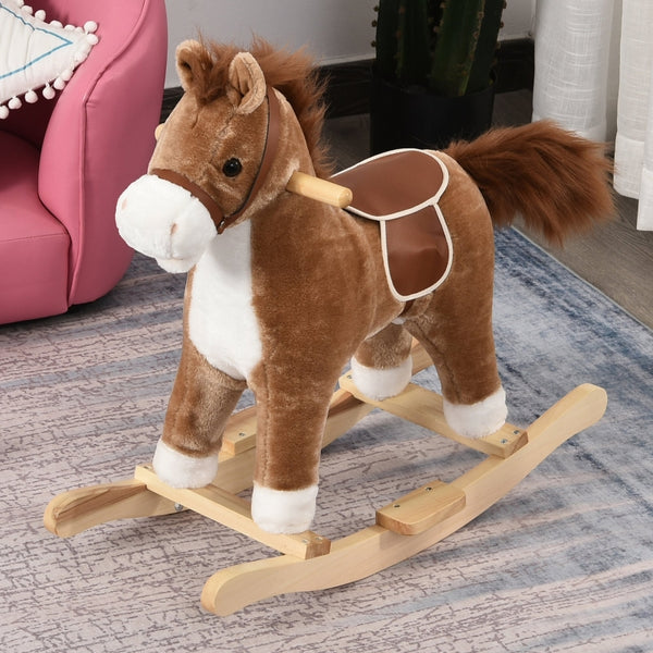 HOMCOM Kids Ride On Plush Rocking Horse w/ Sound Brown