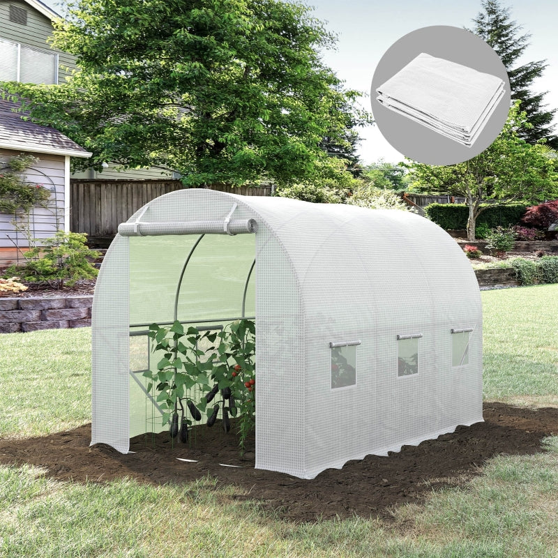 Outsunny 3 x 2 x 2m Greenhouse Replacement Walk-in PE Hot House Cover with 6 Windows Roll-Up and Zipper Door, White