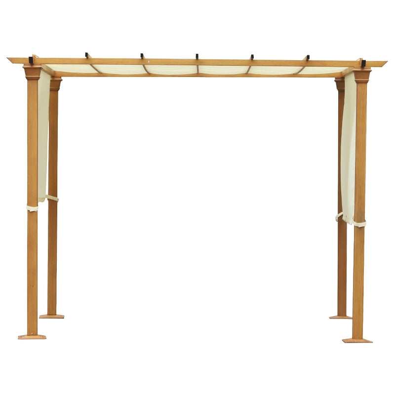 Outsunny 3(m) x 3(m) Garden Outdoor Retractable Pergola Gazebo with Adjustable Canopy Garden Sun Shade Patio Canopy Shelter - Beige