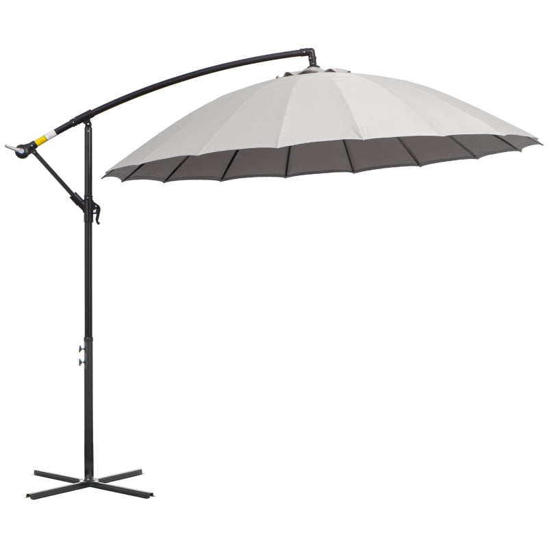 Outsunny 3(m) Cantilever Garden Hanging Banana Sun Umbrella with Crank Handle, 18 Sturdy Ribs and Cross Base, Grey