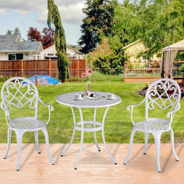 Outsunny 3PCs Garden Table Set Bistro Set Round Table and 2 Chairs for Outdoor Indoor Patio Balcony Aluminium