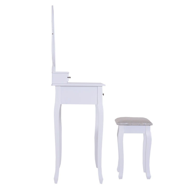 HOMCOM 5-Drawers Dressing Table Set W/ Mirror & Stool-White