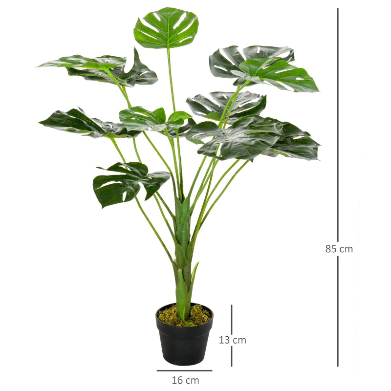 Outsunny 85cm/2.8FT Artificial Monstera Tree Decorative Cheese Plant 13 Leaves with Nursery Pot, Fake Tropical Palm Tree for Indoor Outdoor Décor