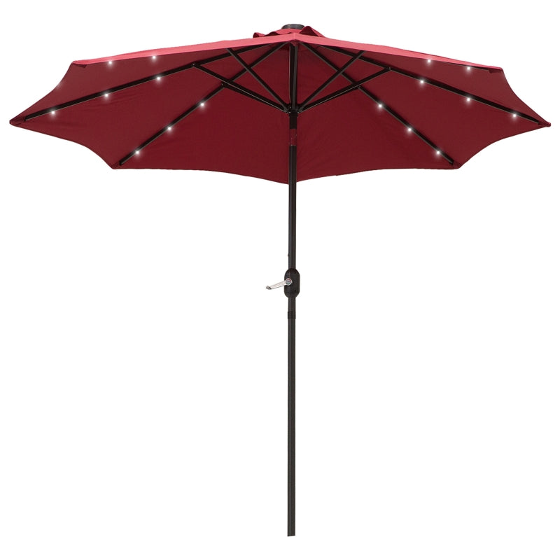 Outsunny 24 LED Solar Powered Parasol Umbrella-Wine Red