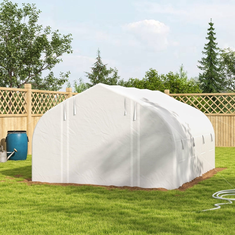 Outsunny 4 x 3(m) Walk-in Polytunnel Greenhouse, Zipped Roll Up Sidewalls, Mesh Door, 8 Mesh Windows, Tunnel Warm House Tent with PE Cover, Complimentary Plant Labels and Gloves, White