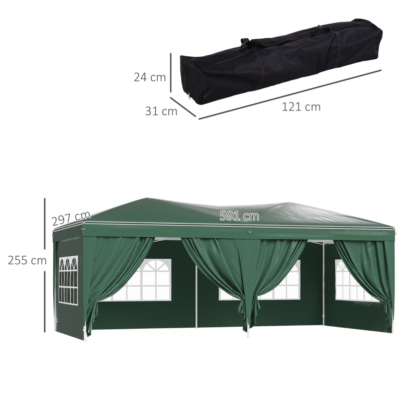 Outsunny 3 x 6m Garden Heavy Duty Water Resistant Pop Up Gazebo Marquee Party Tent Wedding Canopy Awning-Green