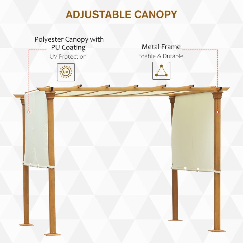 Outsunny 3(m) x 3(m) Garden Outdoor Retractable Pergola Gazebo with Adjustable Canopy Garden Sun Shade Patio Canopy Shelter - Beige