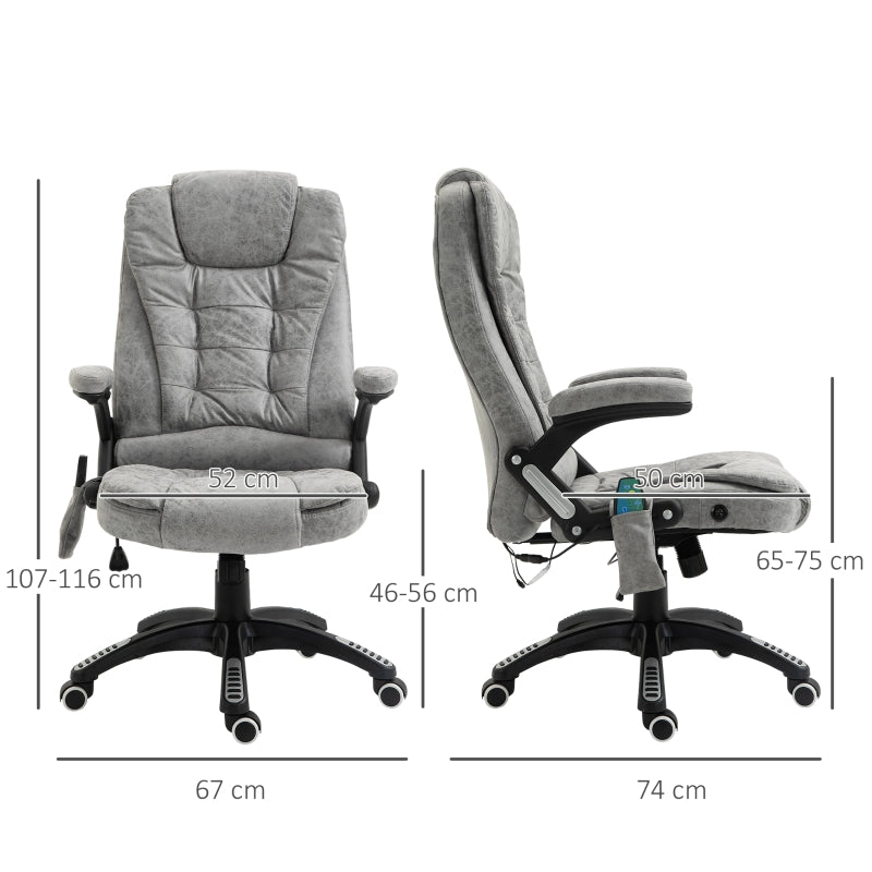 Vinsetto Massage Recliner Chair Heated Office Chair with Six Massage Points Microfiber Cloth 360° Swivel Wheels Grey