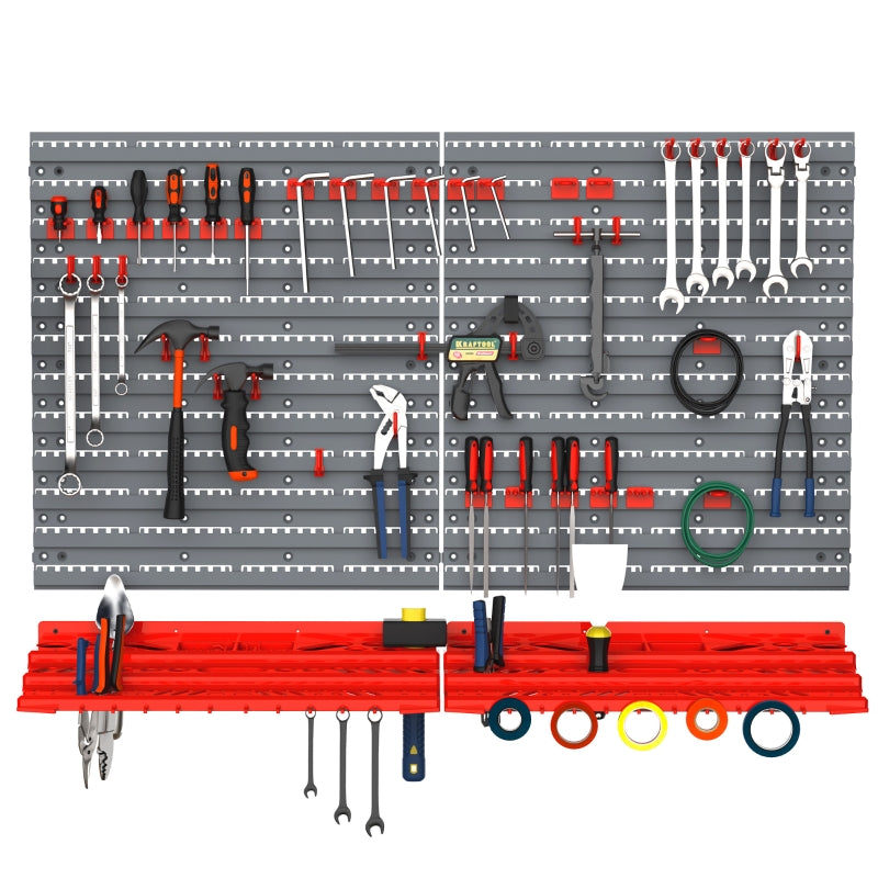 DURHAND 54 Pcs On-Wall Tool Organizer Wall Equipment Holding Pegboard Home DIY Garage Organiser DIY w/ 50 Pegs 2 Shelves