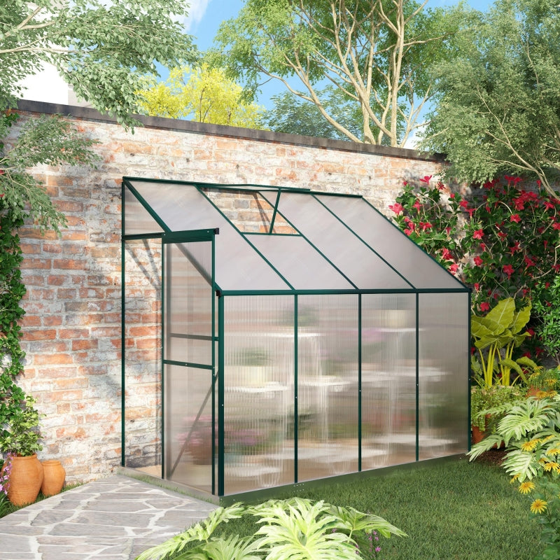 Outsunny Walk-In Greenhouse Lean to Wall Greenhouse Garden Heavy Duty Aluminium Polycarbonate with Roof Vent for Plants, 253 x 127 x 220 cm