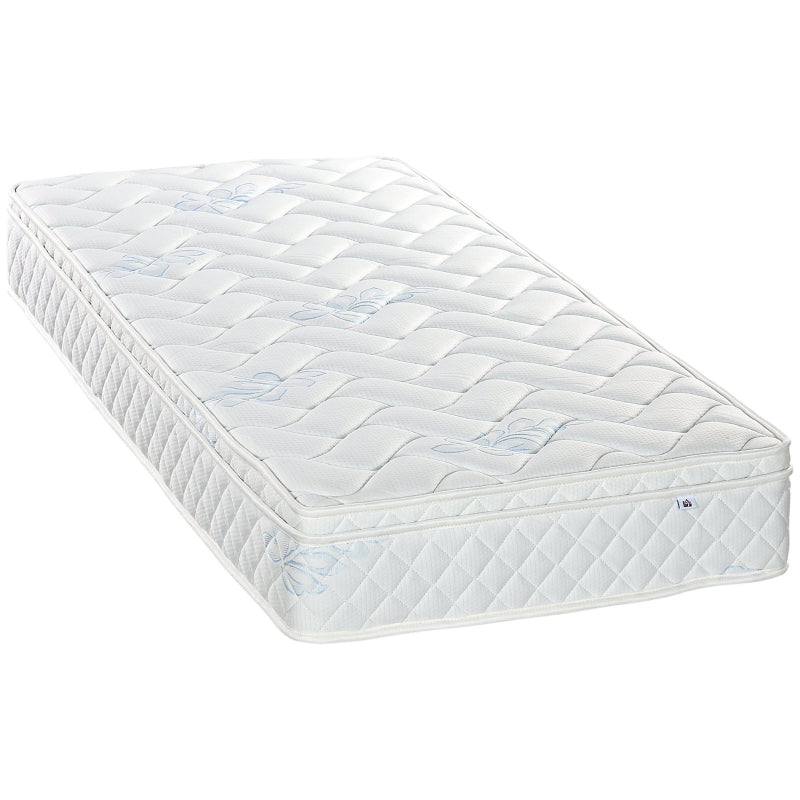 HOMCOM Single Mattress, Pocket Sprung Mattress in a Box with Breathable Foam and Individually Wrapped Spring, 190cmx90cmx22.5cm, White