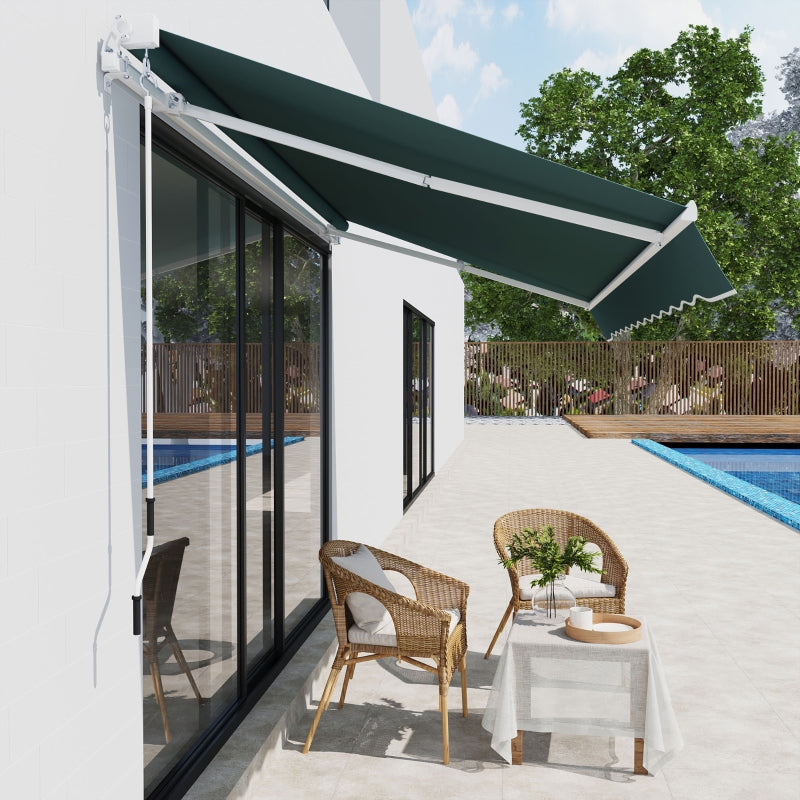 Outsunny 2.5m x 2m Garden Patio Manual Awning Canopy Sun Shade Shelter Retractable with Winding Handle Green