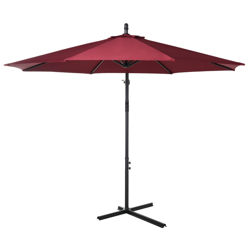 Outsunny 3 meter Cantilever Umbrella Garden Banana Parasol Patio Hanging Sun Shade Wine Red