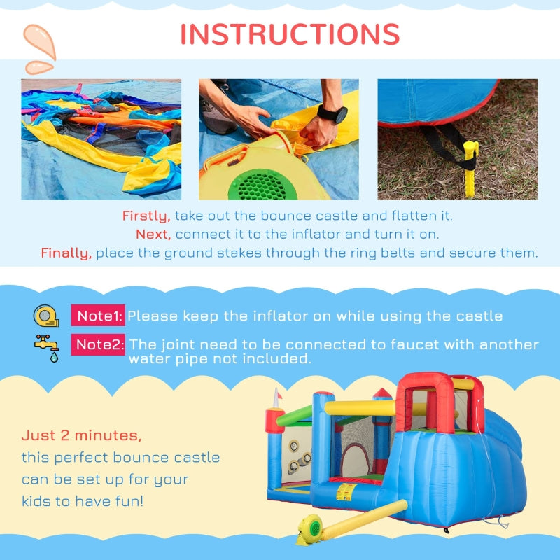 Outsunny 5 in 1 Kids Bounce Castle Large Castle Style Inflatable House Slide Trampoline Pool Water Gun Climbing Wall for Kids Age 3-8