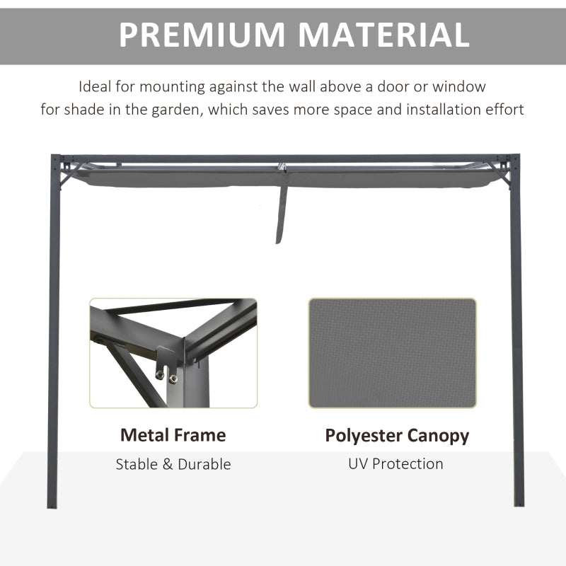 Outsunny 3(m) Outdoor Pergola Retractable Canopy Wall Mounted Gazebo Patio Shelter Sun Shade, Grey