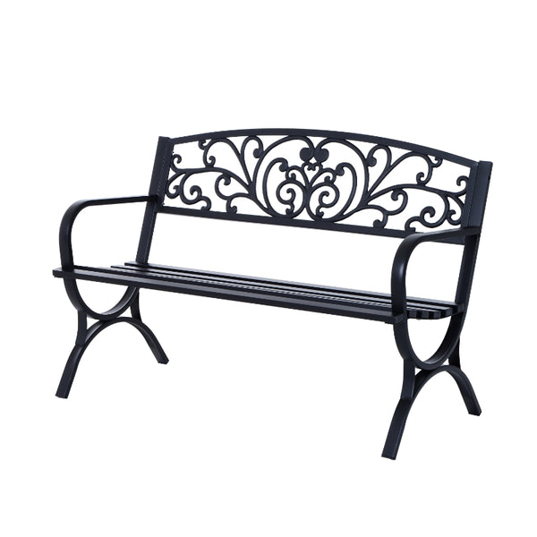 Outsunny 2 Seater Metal Garden Bench Garden Park Porch Chair Outdoor Patio Loveseat Seat Black