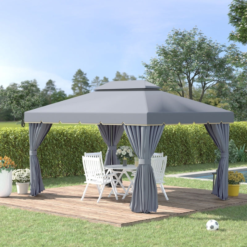 Outsunny 3 x 4m Aluminium Alloy Gazebo Marquee Canopy Pavilion Patio Garden Party Tent Shelter with Nets and Sidewalls - Grey