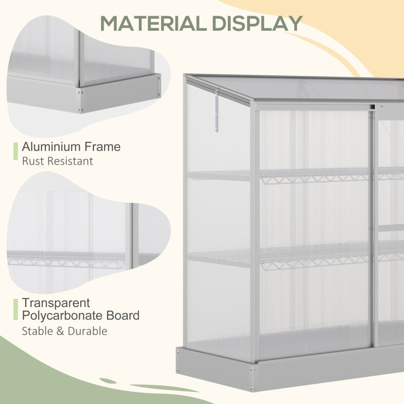 Outsunny 3-Tier Mini Greenhouse Garden Cold Frame Plant Growth House w / Polycarbonate Panels, Openable Roof, 129.5 x 58 x 140 cm, Silver