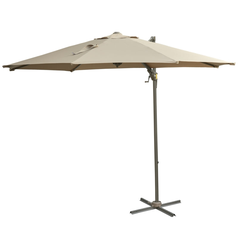 Outsunny 3M Cantilever Patio Parasol Roma Umbrella Hanging Sun Shade Canopy Cover Tilt Crank 360 Degree Rotating System Khaki