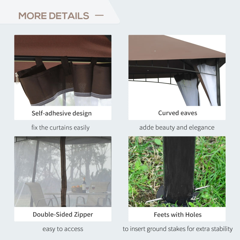 Outsunny 3 x 3 m Garden Metal Gazebo Square Outdoor Party Wedding Canopy Shelter w/Mesh, Brown