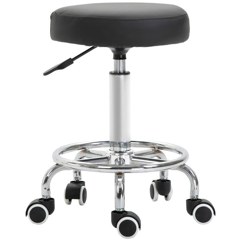 HOMCOM PU Leather Height Adjustable Swivel Salon Stool Black