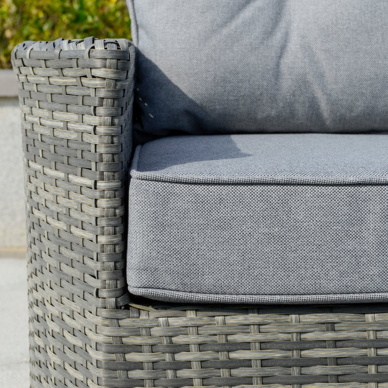 Outsunny 5-Seater Outdoor PE Rattan Sofa Set, Patio Wicker Sectional Conversation Aluminium Frame Corner Sofa Set w/ Padded Cushion, Mixed Grey