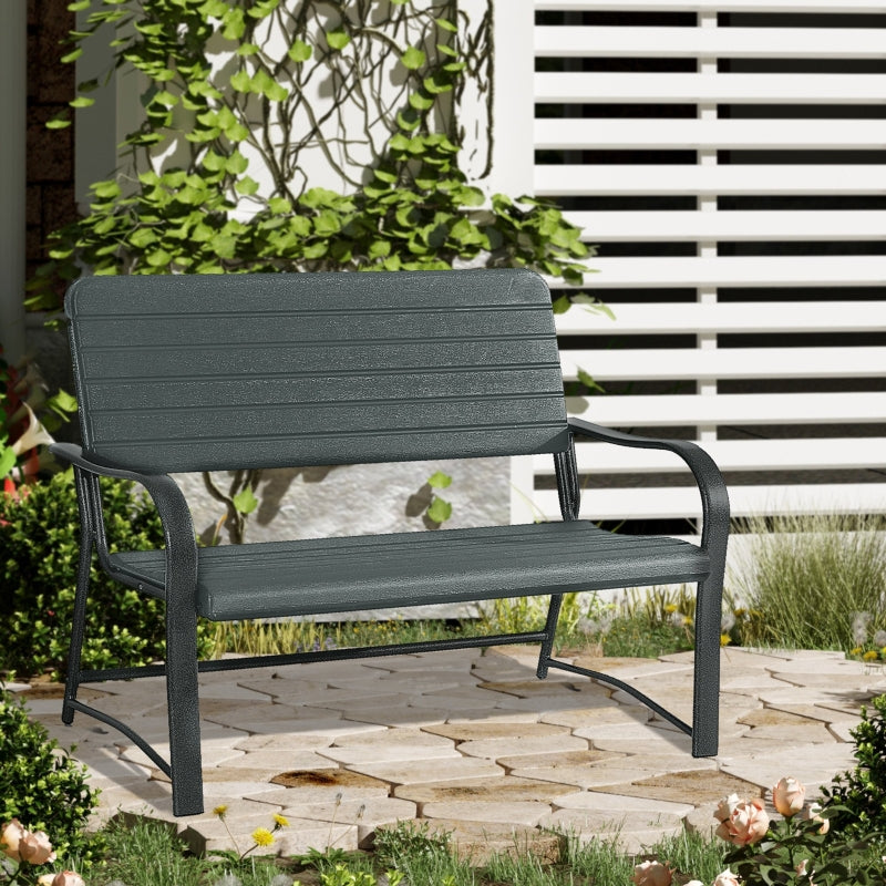 Outsunny 2 Seater Garden Bench Double Chair Outdoor Love Chair Patio Furniture. - Dark Green