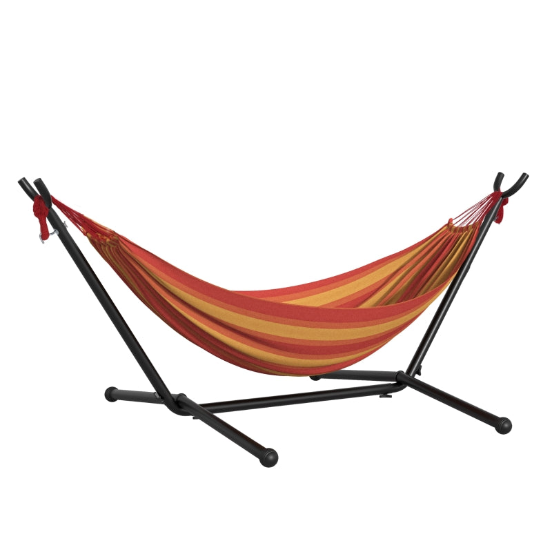 Outsunny Hammock with Stand, Camping Hammock with Portable Carrying Bag, Adjustable Height, 120kg Load Capacity, Red Stripe,277 x 121cm