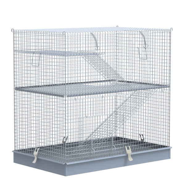 Pawhut 3-Level Metal Hamster Cage Small Animal Rat Rodent Pet Hutch Ferret Chinchilla Platform Feeding Habitat Easy Clip Base Ladder Grey