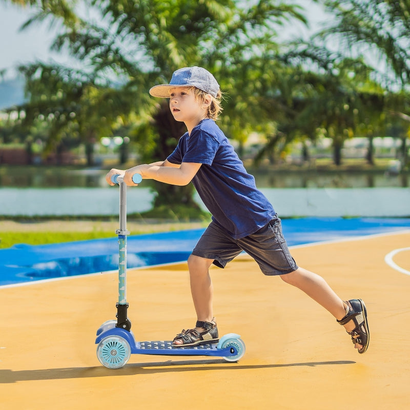 HOMCOM Scooter for Kids Toddler Foldable Kick Scooter with 3 Wheel Adjustable Height Flashing Wheels for Boys and Girls 3-8 Years Blue