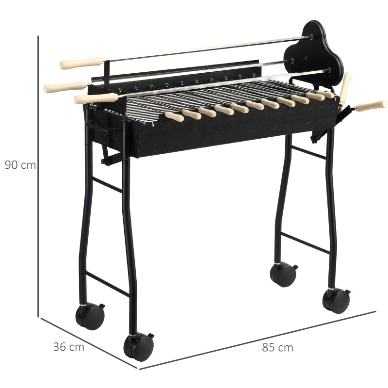 Outsunny Charcoal Trolley BBQ Garden Outdoor Barbecue Cooking Grill High Temperature Powder Wheel 85x36x90cm New