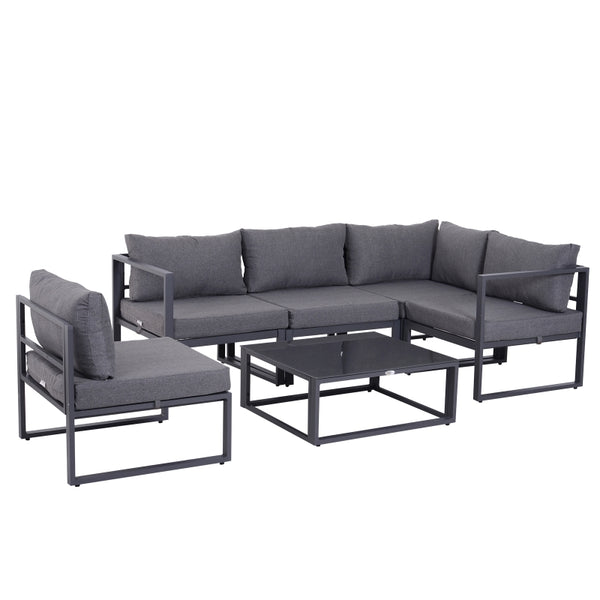 Outsunny 6Pcs Outdoor Sectional Sofa Set Conversation Aluminum Frame w/ Cushion