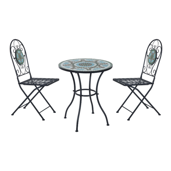 Outsunny 3pc Bistro Set Metal Dining Set Mosaic Garden Table 2 Seater Folding Chairs Patio Furniture Outdoor