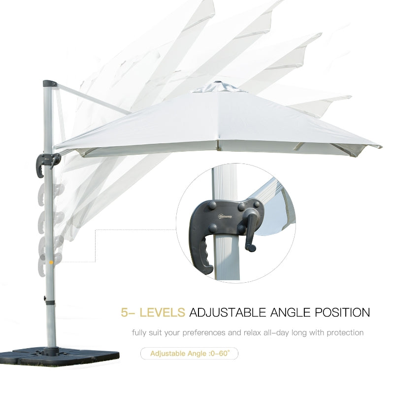 Outsunny 3m Cantilever Roma Parasol Aluminium Frame 360 Rotation Hanging Parasol with/ Cross Base White