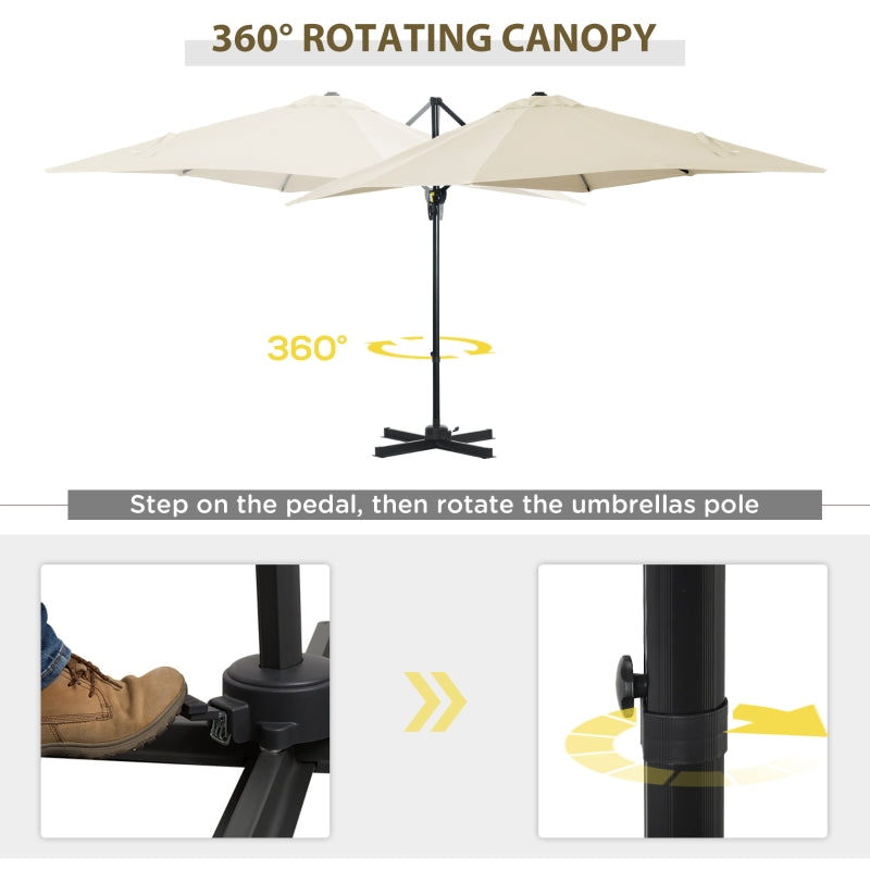 Outsunny 2.5 x 2.5m Patio Offset Parasol Umbrella Cantilever Hanging Aluminium Sun Shade Canopy Shelter 360° Rotation w/Crank Handle, Cream White