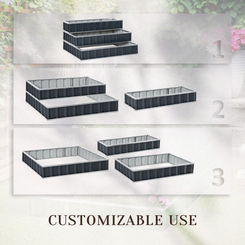 Outsunny 3 Tier Raised Garden Bed, Metal Elevated Planer Box Kit w/ A Pairs of Glove for Backyard, Patio to Grow Vegetables, Herbs, and Flowers, Grey