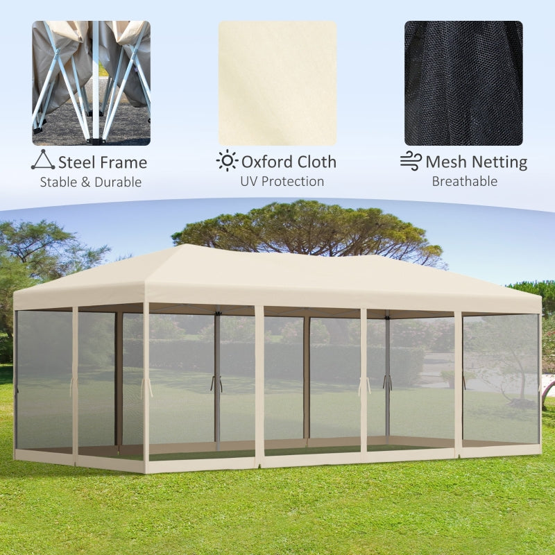 Outsunny 3m x 6 m Garden Pop-Up Canopy Marquee w/Mesh Apron-Beige