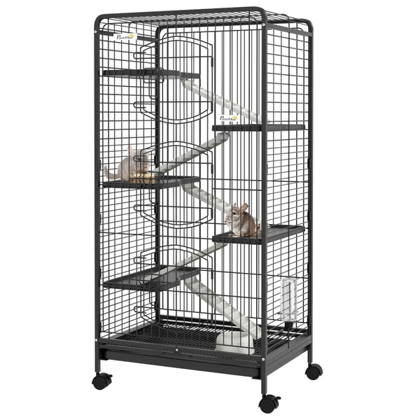 PawHut Five-Level Removable Small Animal Cage, 131cm - Black