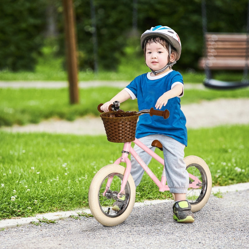 HOMCOM Kids Balance Bikes Toddler No Pedal Training Bicycle for 3-6 Year Old Boys Girls with Adjustable Handlebars Basket Bell, Pink