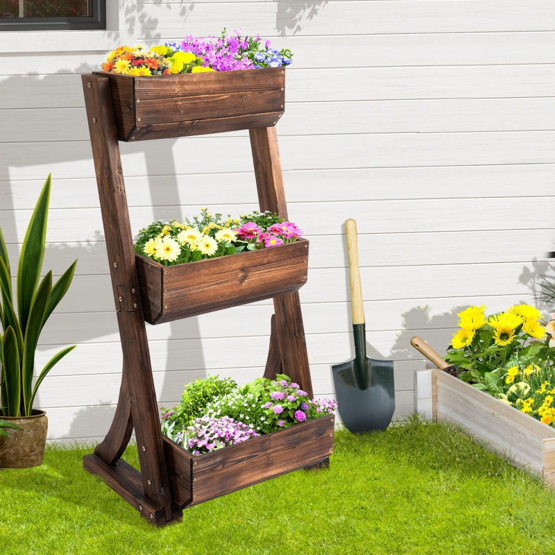 Outsunny 3-Tier Plant Stand Flower Stand Freestanding Outdoor Wooden Flower Rack Vertical Flower Pot Stands, 61 x 48 x 118 cm